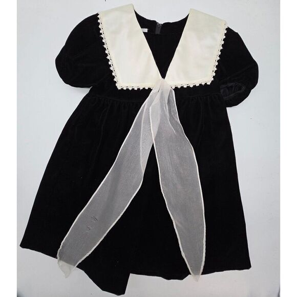 Vintage Eve Too! Velvet & Satin Girls Dress With Sailor Collar Black & Ivory Siz - Picture 1 of 7